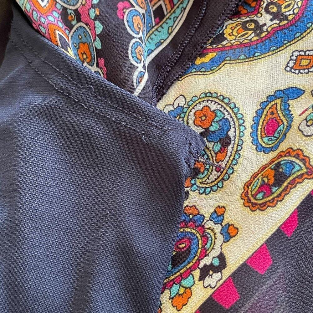 Lavish Plus Navy Blue Dress with Geometric Overlay Multicolor Plus Size 3X - Picture 6 of 8